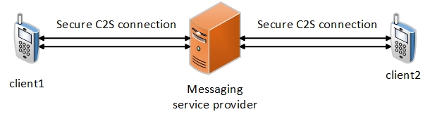 A typical secured communication managed by a curious messaging service provider